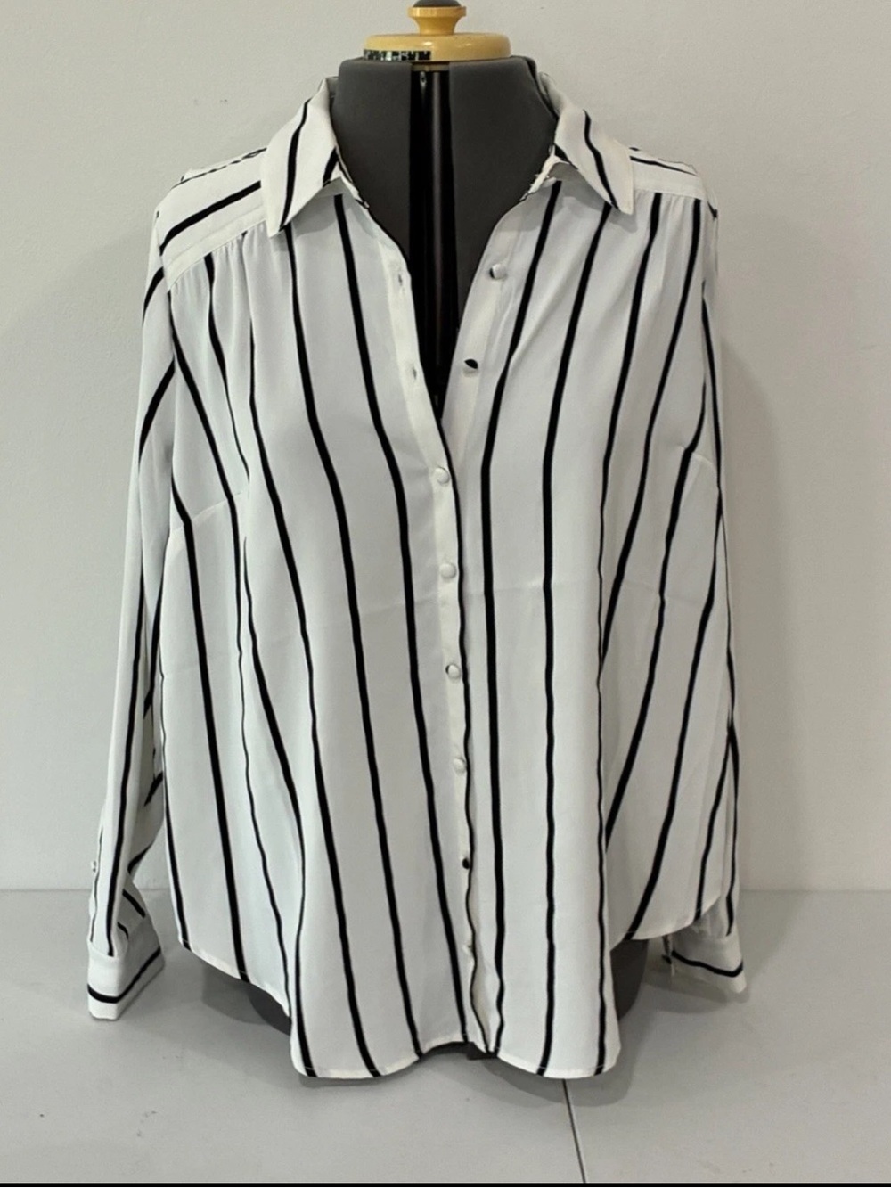 torrid White Blouse with Black Vertical Stripes